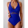 imageEomenie One Piece Swimsuit for Women Tummy Control Mesh High Waisted Bathing Suit Wrap Tie Back SwimwearRoyal Blue