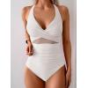 imageEomenie One Piece Swimsuit for Women Tummy Control Mesh High Waisted Bathing Suit Wrap Tie Back SwimwearWhite