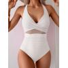 imageEomenie One Piece Swimsuit for Women Tummy Control Mesh High Waisted Bathing Suit Wrap Tie Back SwimwearWhite