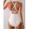imageEomenie One Piece Swimsuit for Women Tummy Control Mesh High Waisted Bathing Suit Wrap Tie Back SwimwearWhite