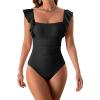 imageEomenie Womens One Piece Ruffle Swimsuit Ruched Tummy Control Bathing Suits Tie Back Backless 1 Piece Monokini Swimwear