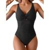 imageEomenie One Piece Swimsuit for Women Tummy Control Bathing Suit Ruched Twist Front Swim Suit Cutout Tie Back SwimwearBlack