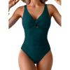 imageEomenie One Piece Swimsuit for Women Tummy Control Bathing Suit Ruched Twist Front Swim Suit Cutout Tie Back SwimwearPeacock Green