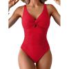 imageEomenie One Piece Swimsuit for Women Tummy Control Bathing Suit Ruched Twist Front Swim Suit Cutout Tie Back SwimwearRed