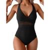 imageEomenie One Piece Swimsuit for Women Tummy Control Mesh High Waisted Bathing Suit Wrap Tie Back SwimwearBlack