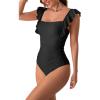 imageEomenie Womens One Piece Ruffle Swimsuit Ruched Tummy Control Bathing Suits Tie Back Backless 1 Piece Monokini Swimwear
