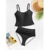 imageEomenie Tankini Swimsuit for Women Tummy Control Ruched Two Piece Bathing Suits High Waisted Shell Stitch SwimwearBlack