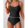 imageEomenie Tankini Swimsuit for Women Tummy Control Ruched Two Piece Bathing Suits High Waisted Shell Stitch SwimwearBlack