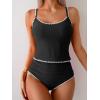 imageEomenie Tankini Swimsuit for Women Tummy Control Ruched Two Piece Bathing Suits High Waisted Shell Stitch SwimwearBlack