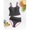imageEomenie Tankini Swimsuit for Women Tummy Control Ruched Two Piece Bathing Suits High Waisted Shell Stitch SwimwearBlackhot Pink