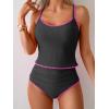 imageEomenie Tankini Swimsuit for Women Tummy Control Ruched Two Piece Bathing Suits High Waisted Shell Stitch SwimwearBlackhot Pink