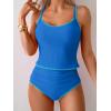 imageEomenie Tankini Swimsuit for Women Tummy Control Ruched Two Piece Bathing Suits High Waisted Shell Stitch SwimwearBlue