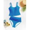 imageEomenie Tankini Swimsuit for Women Tummy Control Ruched Two Piece Bathing Suits High Waisted Shell Stitch SwimwearBlue