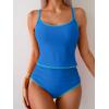 imageEomenie Tankini Swimsuit for Women Tummy Control Ruched Two Piece Bathing Suits High Waisted Shell Stitch SwimwearBlue