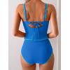 imageEomenie Tankini Swimsuit for Women Tummy Control Ruched Two Piece Bathing Suits High Waisted Shell Stitch SwimwearBlue