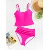 imageEomenie Tankini Swimsuit for Women Tummy Control Ruched Two Piece Bathing Suits High Waisted Shell Stitch SwimwearHot Pink