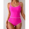 imageEomenie Tankini Swimsuit for Women Tummy Control Ruched Two Piece Bathing Suits High Waisted Shell Stitch SwimwearHot Pink