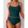imageEomenie Tankini Swimsuit for Women Tummy Control Ruched Two Piece Bathing Suits High Waisted Shell Stitch SwimwearPeacock Green
