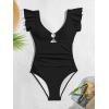 imageEomenie Womens One Piece Swimsuit Tummy Control Bathing Suit Cutout Ruffle Slimming Swim SuitBlack