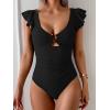imageEomenie Womens One Piece Swimsuit Tummy Control Bathing Suit Cutout Ruffle Slimming Swim SuitBlack