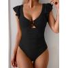 imageEomenie Womens One Piece Swimsuit Tummy Control Bathing Suit Cutout Ruffle Slimming Swim SuitBlack