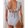 imageEomenie Womens One Piece Swimsuit Tummy Control Bathing Suit Cutout Ruffle Slimming Swim SuitBlack White Polka Dots
