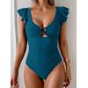 imageEomenie Womens One Piece Swimsuit Tummy Control Bathing Suit Cutout Ruffle Slimming Swim SuitBlue