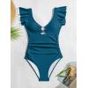imageEomenie Womens One Piece Swimsuit Tummy Control Bathing Suit Cutout Ruffle Slimming Swim SuitBlue