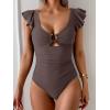 imageEomenie Womens One Piece Swimsuit Tummy Control Bathing Suit Cutout Ruffle Slimming Swim SuitCoffee