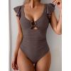 imageEomenie Womens One Piece Swimsuit Tummy Control Bathing Suit Cutout Ruffle Slimming Swim SuitCoffee