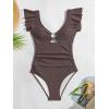 imageEomenie Womens One Piece Swimsuit Tummy Control Bathing Suit Cutout Ruffle Slimming Swim SuitCoffee