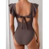 imageEomenie Womens One Piece Swimsuit Tummy Control Bathing Suit Cutout Ruffle Slimming Swim SuitCoffee