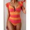 imageEomenie Womens One Piece Swimsuit Tummy Control Bathing Suit Cutout Ruffle Slimming Swim SuitColor Block Yellow Pink