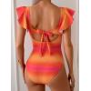 imageEomenie Womens One Piece Swimsuit Tummy Control Bathing Suit Cutout Ruffle Slimming Swim SuitColor Block Yellow Pink