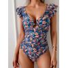 imageEomenie Womens One Piece Swimsuit Tummy Control Bathing Suit Cutout Ruffle Slimming Swim SuitNavy Blue Print