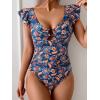 imageEomenie Womens One Piece Swimsuit Tummy Control Bathing Suit Cutout Ruffle Slimming Swim SuitNavy Blue Print