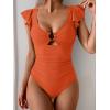 imageEomenie Womens One Piece Swimsuit Tummy Control Bathing Suit Cutout Ruffle Slimming Swim SuitOrange