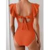 imageEomenie Womens One Piece Swimsuit Tummy Control Bathing Suit Cutout Ruffle Slimming Swim SuitOrange