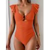 imageEomenie Womens One Piece Swimsuit Tummy Control Bathing Suit Cutout Ruffle Slimming Swim SuitOrange