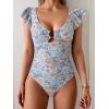 imageEomenie Womens One Piece Swimsuit Tummy Control Bathing Suit Cutout Ruffle Slimming Swim SuitOrange Floral Print