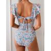 imageEomenie Womens One Piece Swimsuit Tummy Control Bathing Suit Cutout Ruffle Slimming Swim SuitOrange Floral Print