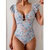 imageEomenie Womens One Piece Swimsuit Tummy Control Bathing Suit Cutout Ruffle Slimming Swim SuitOrange Floral Print