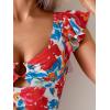 imageEomenie Womens One Piece Swimsuit Tummy Control Bathing Suit Cutout Ruffle Slimming Swim SuitRed Floral Print