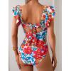 imageEomenie Womens One Piece Swimsuit Tummy Control Bathing Suit Cutout Ruffle Slimming Swim SuitRed Floral Print