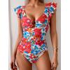 imageEomenie Womens One Piece Swimsuit Tummy Control Bathing Suit Cutout Ruffle Slimming Swim SuitRed Floral Print