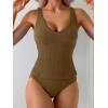 imageEomenie Womens Tankini Swimsuits Ribbed Tummy Control Two Piece Bathing Suits Tie Back High Waisted SwimwearArmy Green