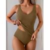 imageEomenie Womens Tankini Swimsuits Ribbed Tummy Control Two Piece Bathing Suits Tie Back High Waisted SwimwearArmy Green