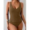 imageEomenie Womens Tankini Swimsuits Ribbed Tummy Control Two Piece Bathing Suits Tie Back High Waisted SwimwearArmy Green