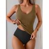 imageEomenie Womens Tankini Swimsuits Ribbed Tummy Control Two Piece Bathing Suits Tie Back High Waisted SwimwearArmy Green Black