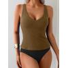imageEomenie Womens Tankini Swimsuits Ribbed Tummy Control Two Piece Bathing Suits Tie Back High Waisted SwimwearArmy Green Black